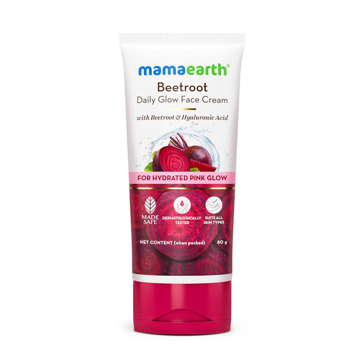 Mamaearth Beetroot Daily Glow Face Cream With Beetroot & Hyaluronic Acid - 80g|Gives Hydrated Pink Glow |Gives Instant Brightening Effect |Lightweight & Non-Greasy |Natural Glow |For All Skin Types