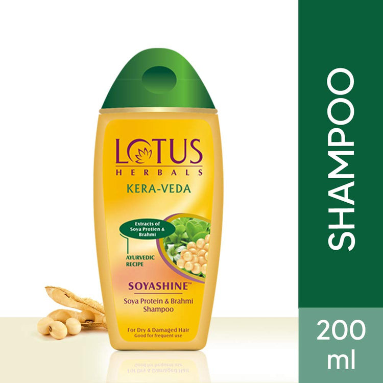 Lotus Herbals Kera-Veda Soyashine Soya Protein & Brahmi Shampoo | Preservative Free Shampoo | For All Hair Types | 200ml