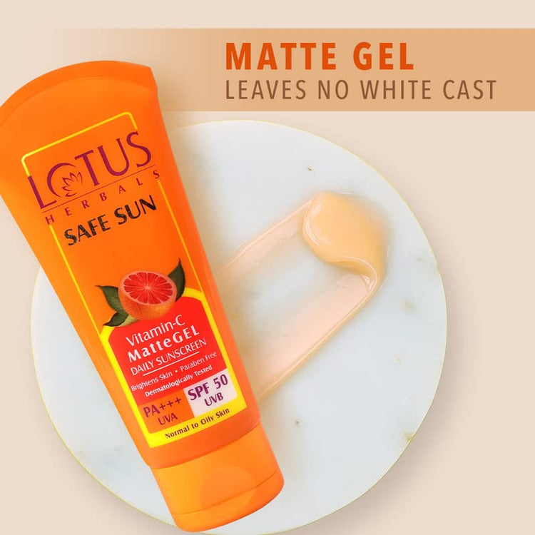 Lotus Herbals Safe Sun Vitamin C Matte Gel Daily Sunscreen | SPF 50 | PA+++ | Paraben Free | Dermatologically Tested | Anti Pollution | Normal/Oily Skin | 100g (Pack Of 2)