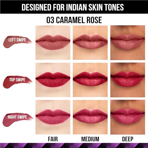 Staze 9To9 Love Tri-Angle 3 In 1 Matte Lipstick |3 Unique Shades In 1 | Transfer-Proof | 12 H Longstay | Non Drying Formula With Intense Color Payoff | 03 Caramel Rose | 3.8 G