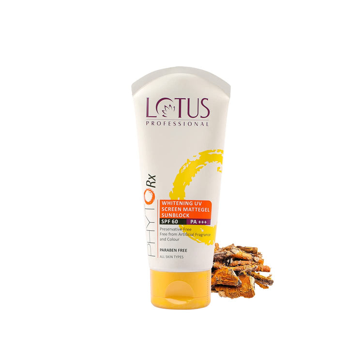 Lotus Professional PHYTORx Whitening UV Screen Mattegel Sun Block SPF 60 PA+++ | Ultra Light | Skin nourishing | Spots & blemishes | 75g