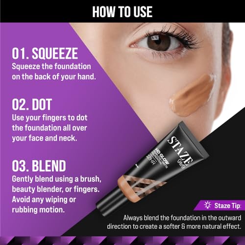 Staze 9to9 HD Glow Poreless + Matte Foundation | HD Flawless & Poreless Finish | Buildable Coverage | Sweatproof | 12H Longlasting |Easily Blendable| Suitable for All Skin Types | 300W Honey | 18 ml