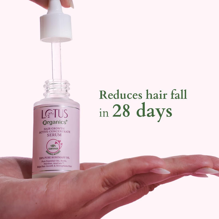 Lotus Organics+ Hair Growth Active Concentrate Serum | Made with 100% Organic Rosemary Oil, AnaGain & Hairdian | Boosts Hair Growth | Increases Thickness | Strengthens Hair Follicles | For All Hair Types | 28ml