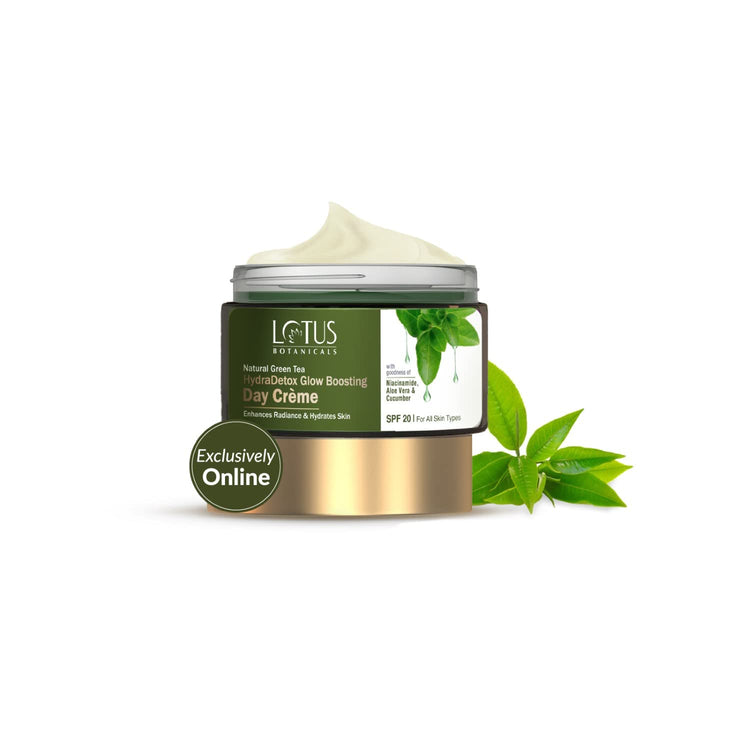 Lotus Botanicals Natural Green Tea HydraDetox Glow Boosting Day Cream SPF 20 with Niacinamide |50G