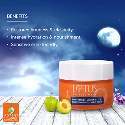 Lotus Professional Retemin Plant Retinol & Vitamin C Brightening Boost Night Cream, Whitening & Anti-Ageing, Moisturising, Pigmentation, Paraben Free, 50g