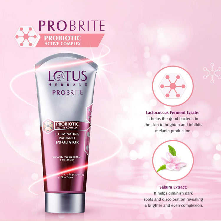 Lotus Herbals Probrite Illuminating Radiance Exfoliator | Softens Skin | Preservative Free | Sulphate Free | For All Skin Types | 100g