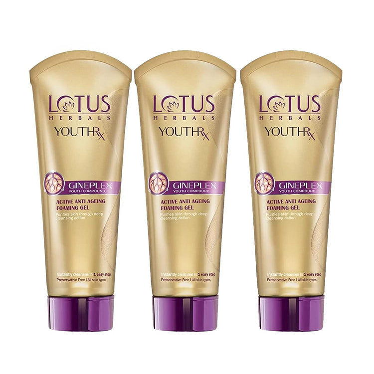 Lotus Makeup Youthrx Active Anti Ageing Foaming Gel Face Wash, 100g||Pack of 3
