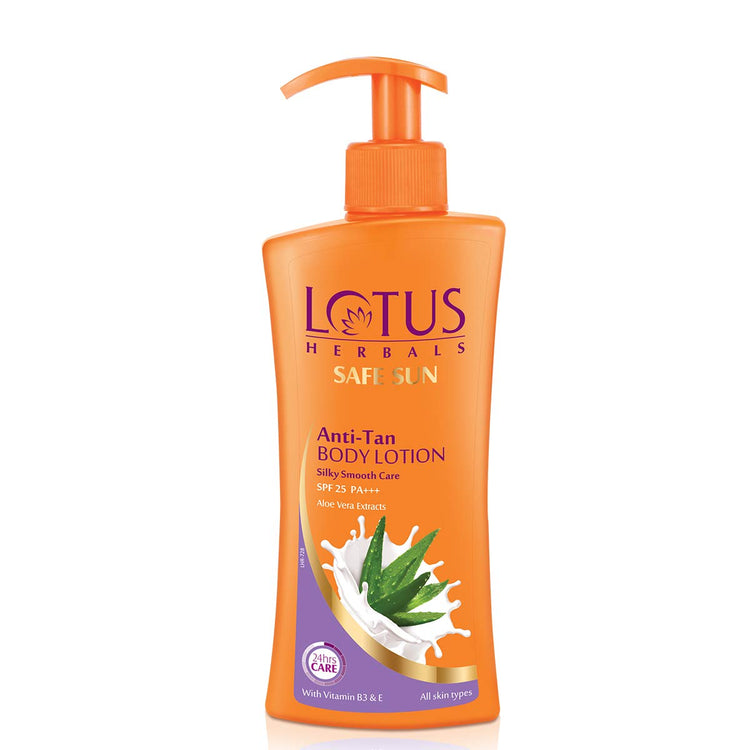 Lotus Herbals Safe Sun Anti Tan Body Lotion SPF 25 PA+++| with Aloe extracts| Suitable for all skin types| Moisturising, broad spectrum protection| 250ml