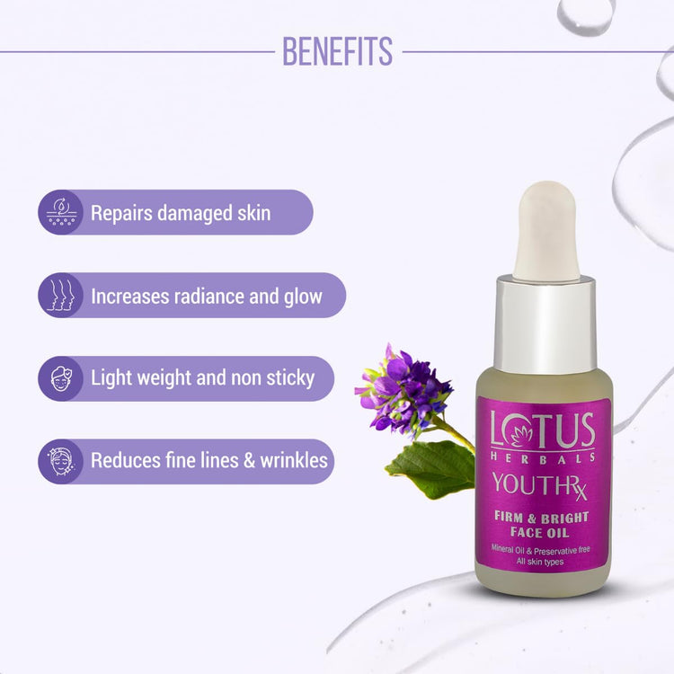 Lotus Herbals YouthRx Firm & Bright Face Oil | Bakuchiol Retinol & Vitamin C | Anti Ageing & Brightening | 15ml