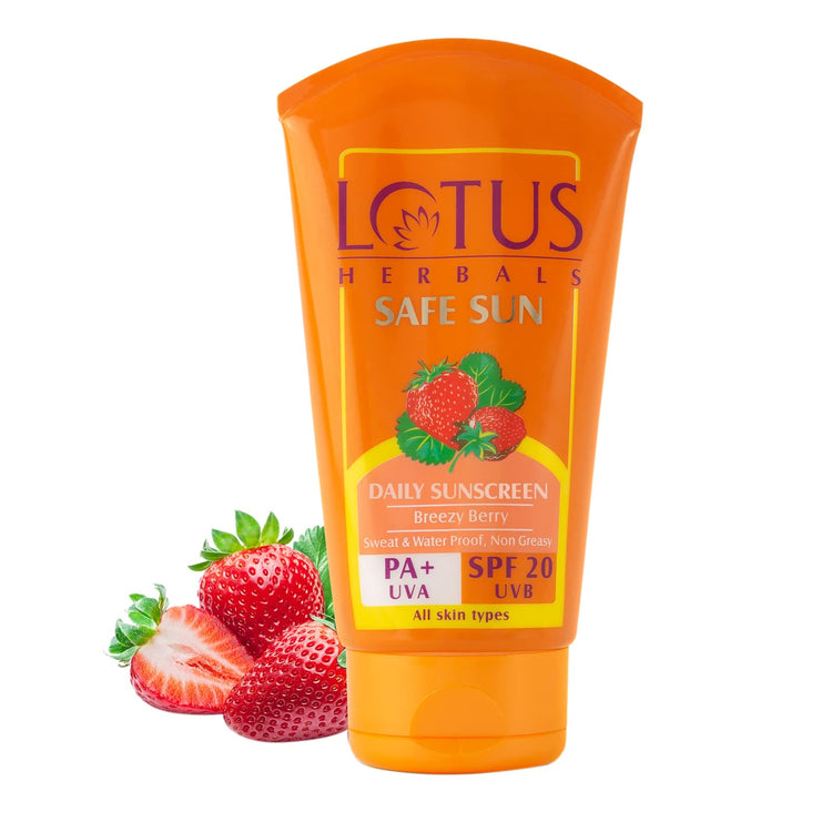 Lotus Herbals Safe Sun Sunscreen Cream - Breezy Berry SPF 20 PA+For All Skin type, Sweat & Waterproof Non-Greasy 50g,White