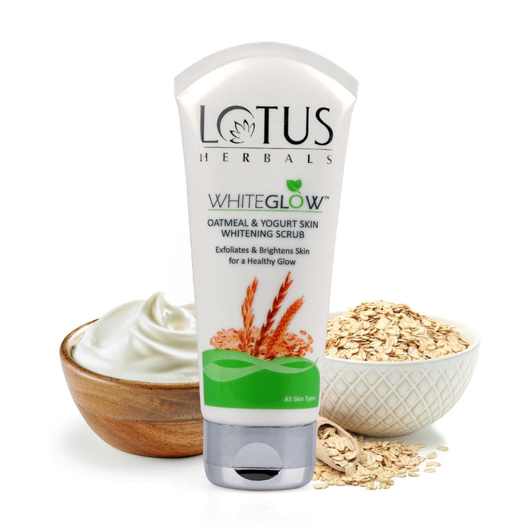 Lotus Herbals White Glow Oatmeal & Yogurt Skin Whitening Scrub (100g) - Pack of 2