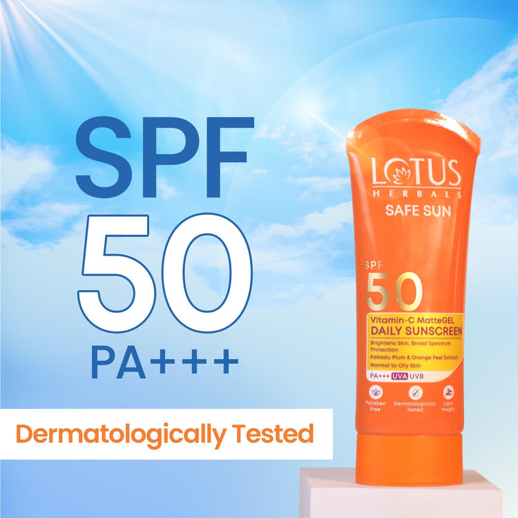 Lotus Herbals Safe Sun Vitamin C Matte Gel Daily Sunscreen | SPF 50 | PA+++ | Paraben Free | Dermatologically Tested | Anti Pollution | Normal / Oily Skin | 100g