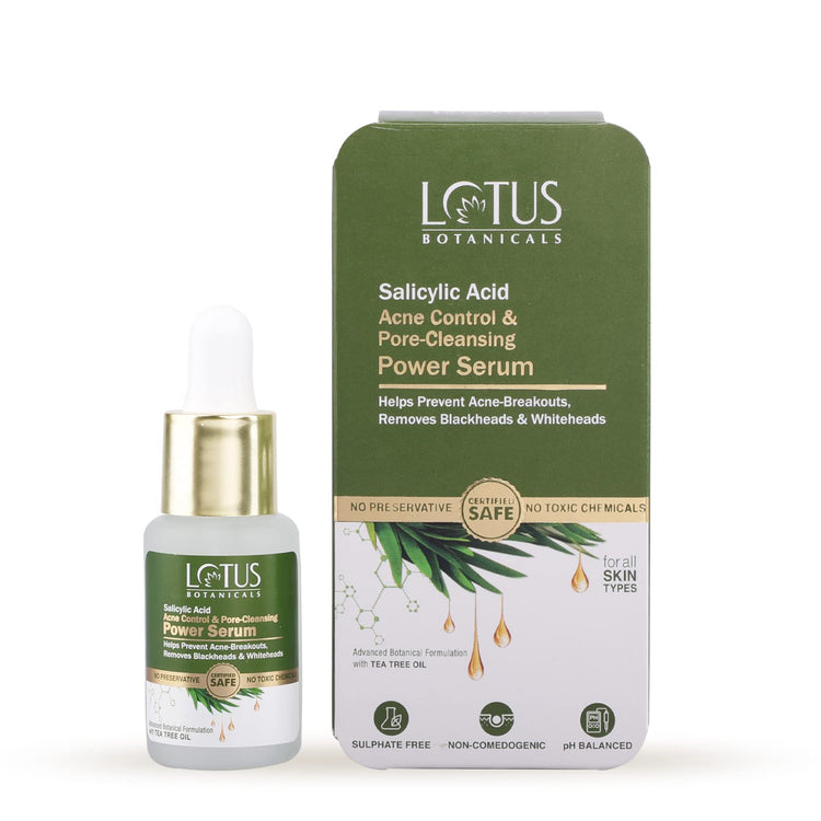 Lotus Botanicals Salicylic Acid & Tea Tree Acne Control & Pore Cleansing Power Serum | All Skin type|Paraben & Sulphate Free| 14ml