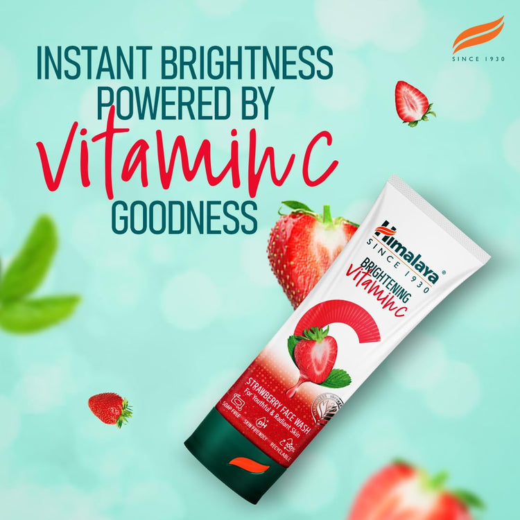 Himalaya Brightening Vitamin C Strawberry Face Wash | Brightening Face Cleanser | Remove Dull Skin | 100ml (Pack of 2)