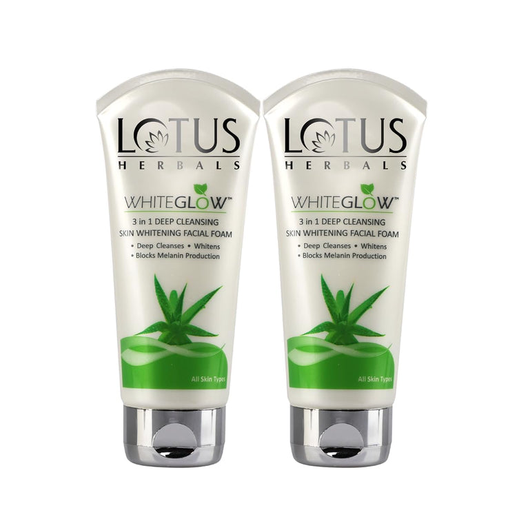 Lotus Herbals 3 in 1 Deep Cleansing Facial Foam | Face Wash for Women & Men | Blocks Melanin Production | Acne-Control & Oil-Control | Fades Dark Spots ||50g (Pack of 2)