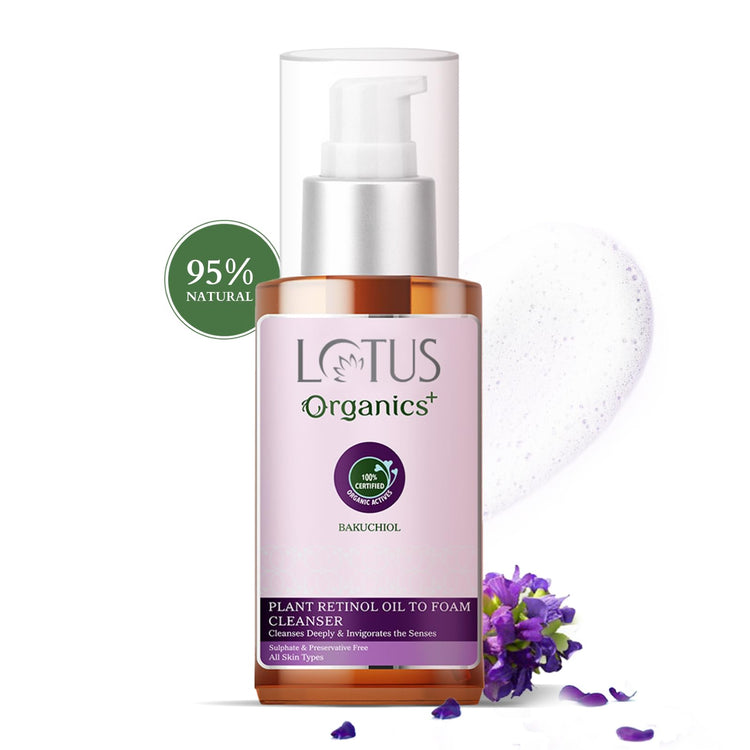 Lotus Organics+ Bakuchiol Plant Retinol Oil to Foam Cleanser | Reduces Fine Lines & Wrinkles | Anti-Ageing | 100% Certified Organic Bakuchiol | All Skin Types | 100ml