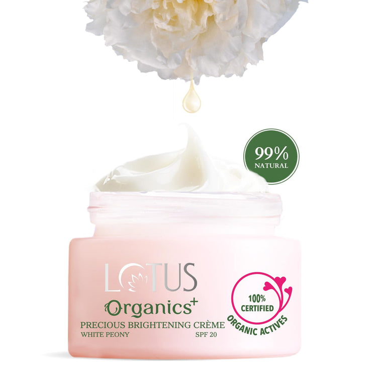 Lotus Organics+ Precious Brightening Cream | For Dark Spots, Blemishes & Pigmentation | SPF 20 Moisturiser | 30g
