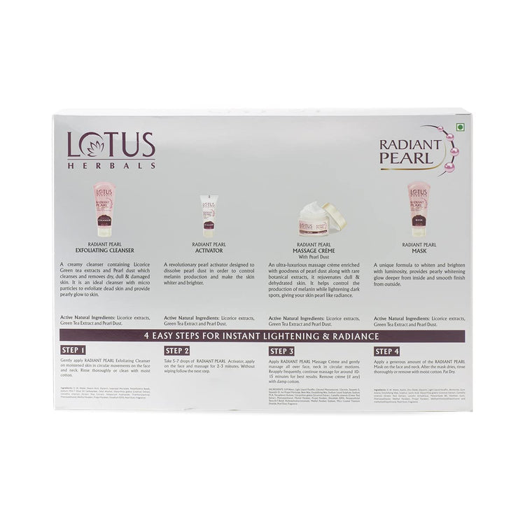 Lotus Herbals Radiant Pearl Cellular 5 in 1 Facial Kit | For Deep Cleaning | With Pearl Extracts & Green Tea | 170g