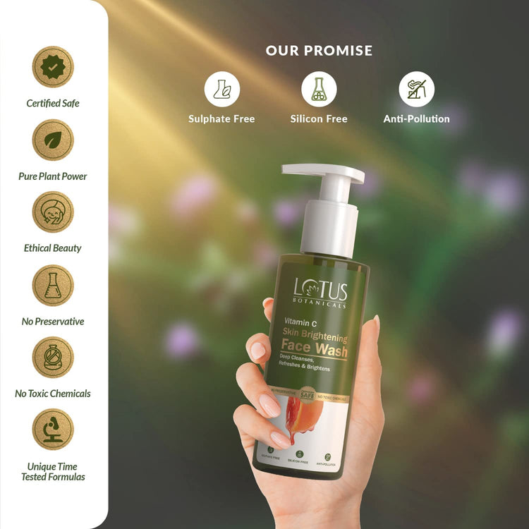 Lotus Botanicals Vitamin C Skin Brightening Face Wash | 100x Vitamin C | Brightens & Deep Cleanses Skin | Removes Dirt and Impurities | Refreshes Skin | Fades Dark Spots | No Toxic Chemicals | All Skin Types | 180ml