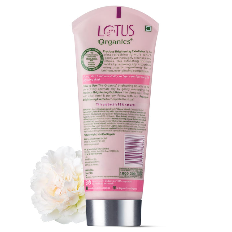 Lotus Organics+ Precious Brightening Face Exfoliator | Gentle and Effective Organic Face Scrub | 100g