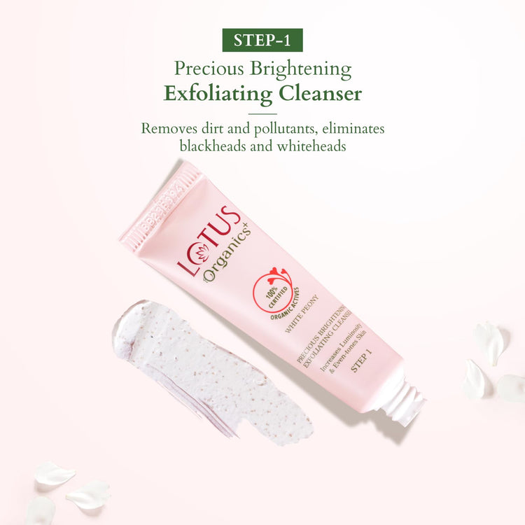 Lotus Organics+ Precious Brightening Facial Kit | With 4 Steps to Bright and Glowing Skin | Made With Organic Ingredients | Facial Kit for Men & Women | Suitable for All Skin Types