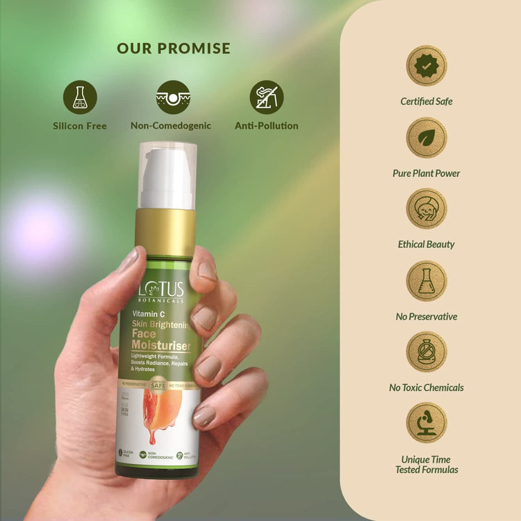 Lotus Botanicals Skin Brightening Face Moisturiser | Vitamin C | SPF 20 | PA+++ | Sulphate, Silicon & Chemical Free Face Cream | All Skin Types | 45g