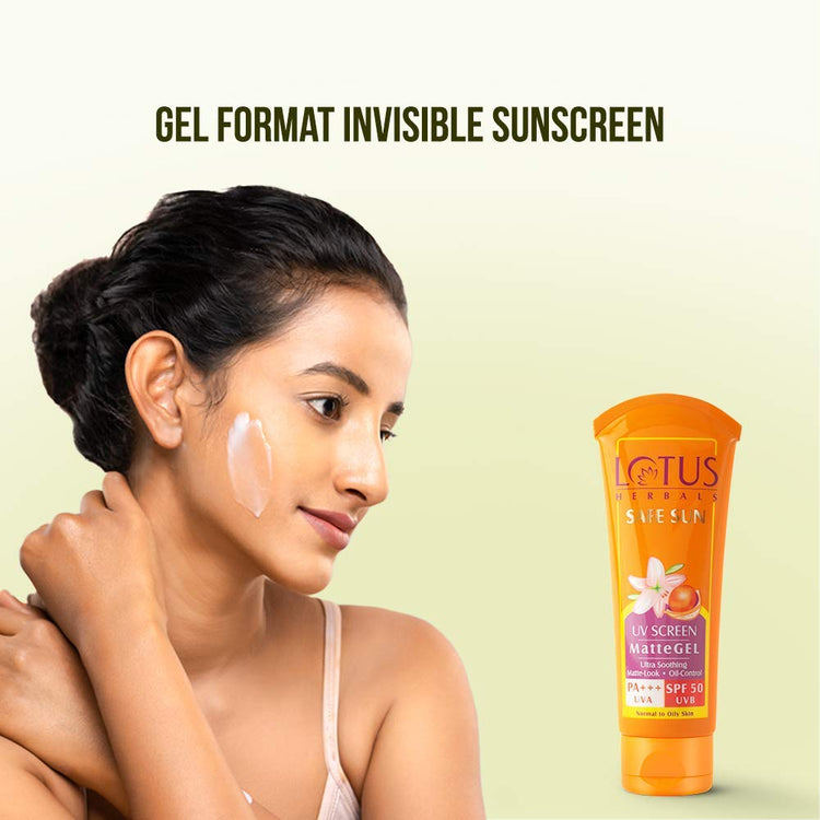 Lotus Herbals Safe Sun Uv Screen Mattegel Ultra Soothing Sunscreen | PA+++ | SPF 50 | Matte Look | Oil Control | For Normal to Oily Skin | 50g (Pack Of 3)