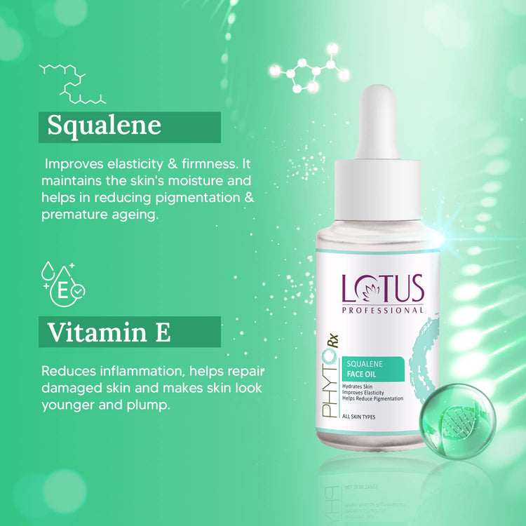 Lotus Professional PhytoRx Squalene Face Oil | Hydrates Skin | Improves Skin Elasticity | Reduces Pigmentation | For All Skin Types | 28ml