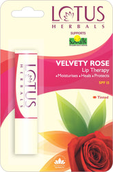 Lotus Herbals Lip Therapy Tinted Lip Balm - Velvety Rose | SPF 15 | Moisturises, Heals & Protects Lips | 4g
