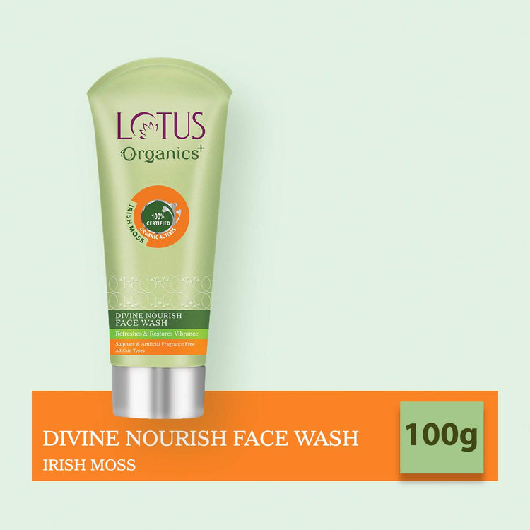 Lotus Organics+ Divine Nourish Face Wash | Sulphate Free | Gentle Cleaning | 100% Certified Organic Irish Moss | All Skin Types | 100 ml