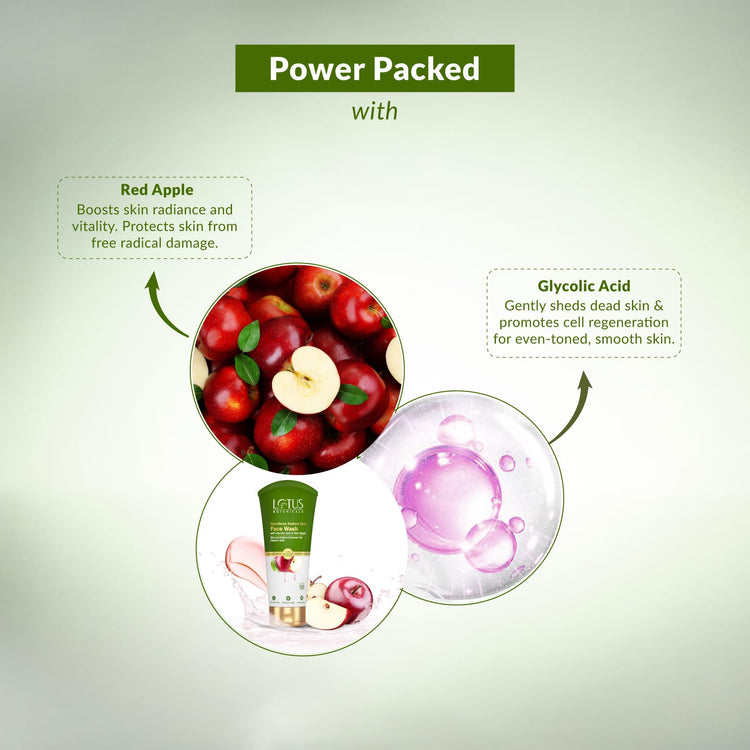 Lotus Botanicals GlycoBoost Radiant Skin Face Wash with Glycolic Acid & Red Apple| Micro Exfoliant Clenaser| Radiant Complexion | No Toxic Chemicals | No Sulphates | No Silicones | Suitable for All Skin Types | 100g