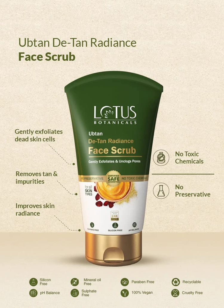 Lotus Botanicals Ubtan De-Tan Radiance Face Wash 100ml With Ubtan De-Tan Radiance Face Scrub 100ml ( pack of2)