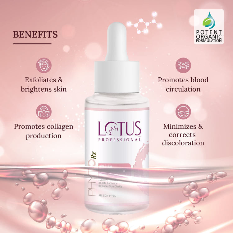 Lotus Professional PhytoRx AHA+BHA Booster Serum | with Glycolic Acid, Salicylic Acid & Lactic Acid | Gentle Exfoliator | Clarifies Skin| 30ml