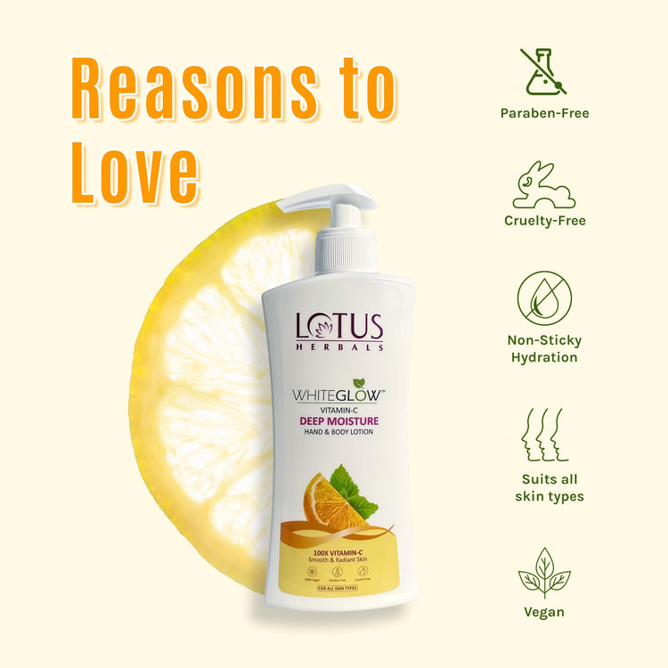 Lotus Herbals WhiteGlow Vitamin C Deep Moisture Hand & Bodylotion | Non Greasy | Cools and Refreshes Skin | SPF 20 | For All Skin Types | 270ml