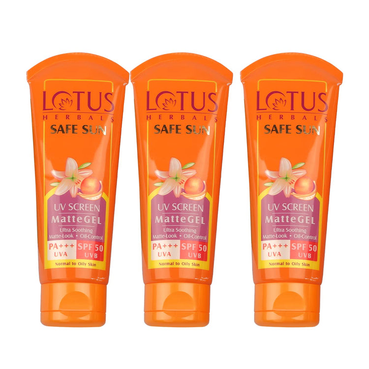 Lotus Herbals Safe Sun Uv Screen Mattegel Ultra Soothing Sunscreen | PA+++ | SPF 50 | Matte Look | Oil Control | For Normal to Oily Skin | 50g (Pack Of 3)