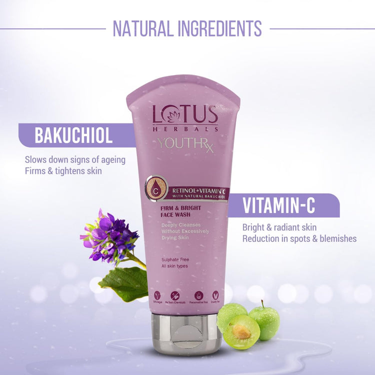 Lotus Herbals YouthRx Firm & Bright Face Wash | Bakuchiol Retinol & Vitamin C | Anti Ageing & Brightening | 100ml