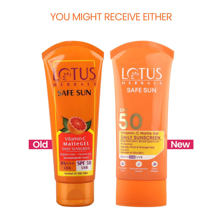 Lotus Herbals Safe Sun Vitamin C Matte Gel Daily Sunscreen | SPF 50 | PA+++ | Paraben Free | Dermatologically Tested | Anti Pollution | Normal / Oily Skin | 100g