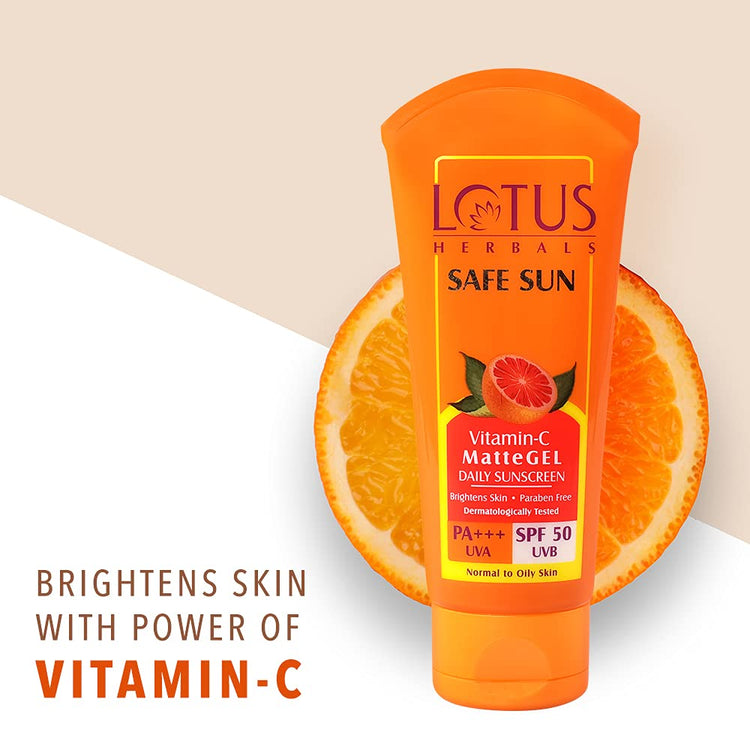 Lotus Herbals Safe Sun Vitamin C Matte Gel Daily Sunscreen | SPF 50 | PA+++ | Paraben Free | Dermatologically Tested | Anti Pollution | Normal/Oily Skin | 75g