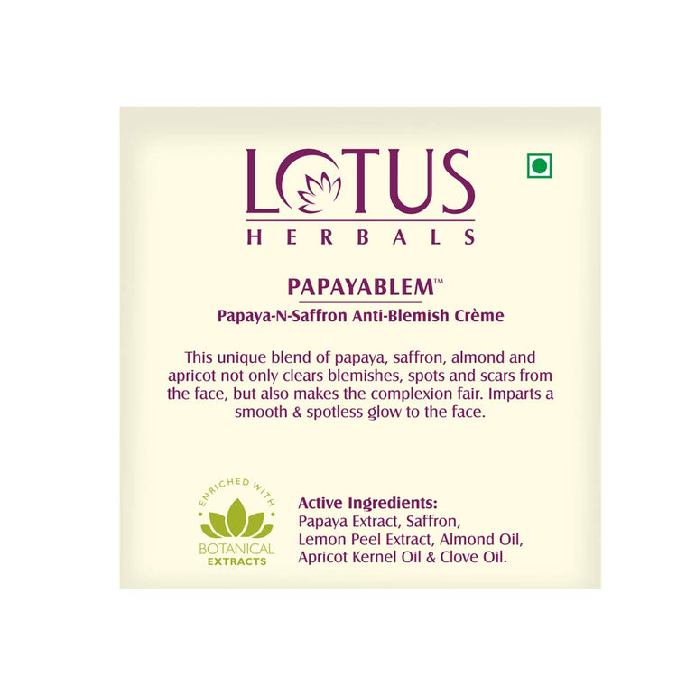 Lotus Herbals Papayablem Papaya-n-Saffron Anti-Blemish Cream, 250g