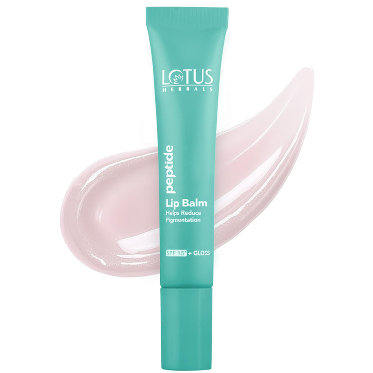 Lotus Herbals Peptide Lip Balm with SPF 15 for Dry and Chapped Lips, Repairs and Plumps Skin, Glossy Finish, With Hyaluronic Acid and Vitamin E, No Tint, Vanilla Scent, Vegan, For Men and Women (Transparent, 10gm)
