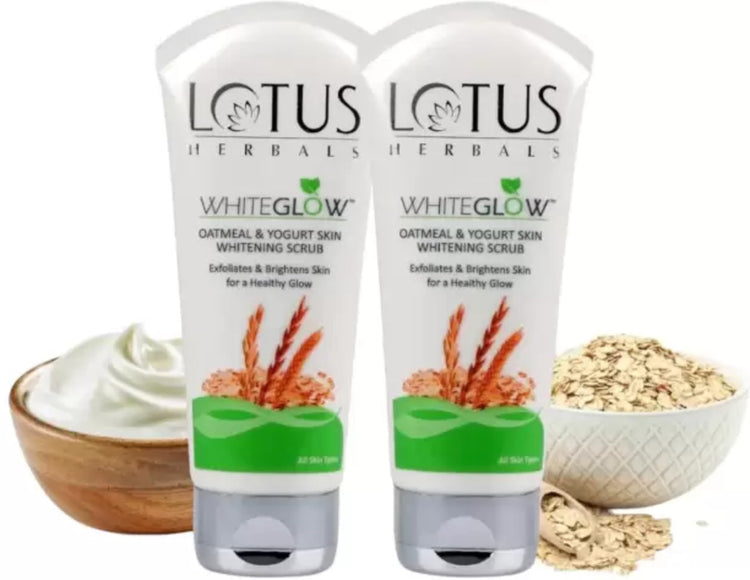 Lotus Herbals White Glow Oatmeal & Yogurt Skin Whitening Scrub (100g) - Pack of 2