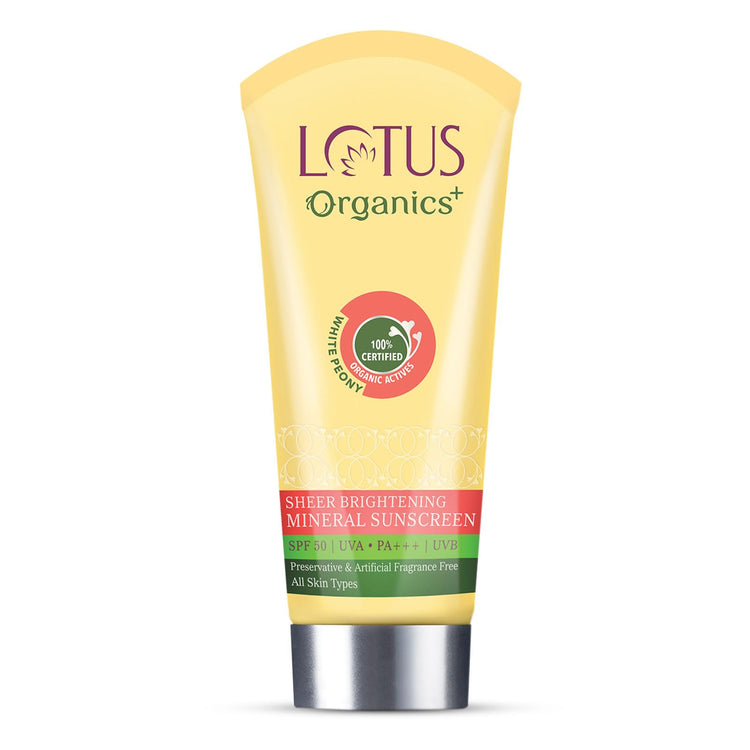 Lotus Organics+ Sheer Brightening Mineral Sunscreen | Non Greasy & Lightweight | SPF 50 | PA+++ | 50g