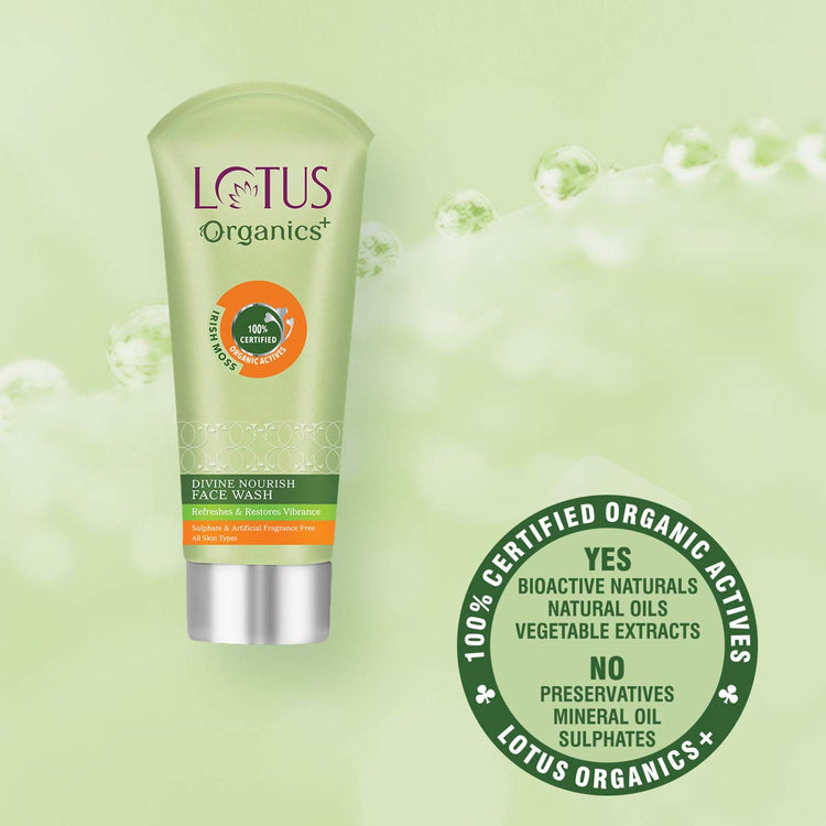 Lotus Organics+ Divine Nourish Face Wash | Sulphate Free | Gentle Cleaning | 100% Certified Organic Irish Moss | All Skin Types | 100 ml