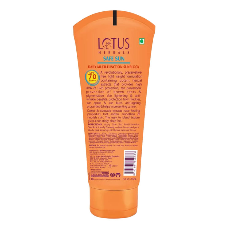 Lotus Herbals Sunscreen SPF 70 PA++ | Tinted | Instant Glow | Non greasy | Sweat & waterproof | All Skin Types | 60g