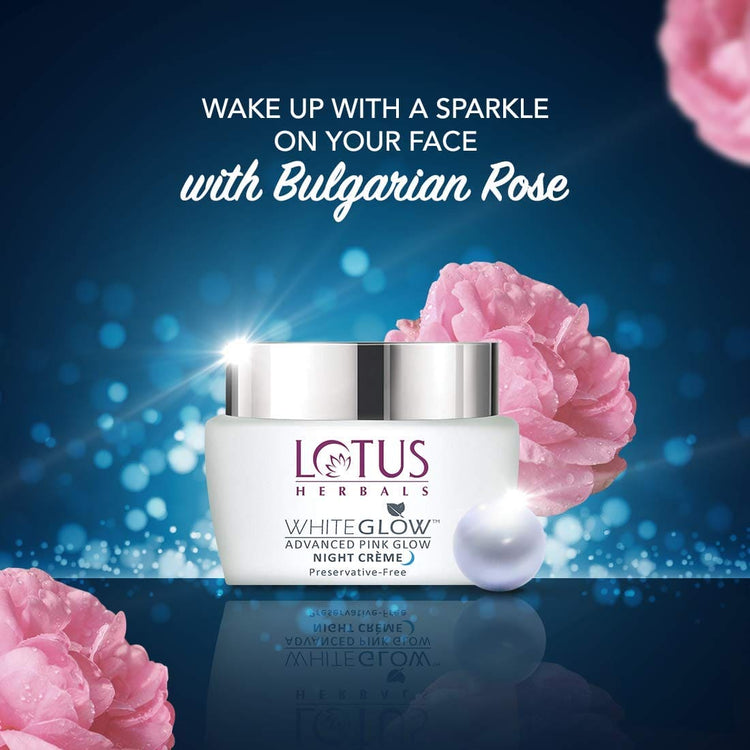 Lotus Herbals Whiteglow Advanced Pink Glow Night Cream | Intense Hydration | Preservative Free | For All Skin Types | 50g