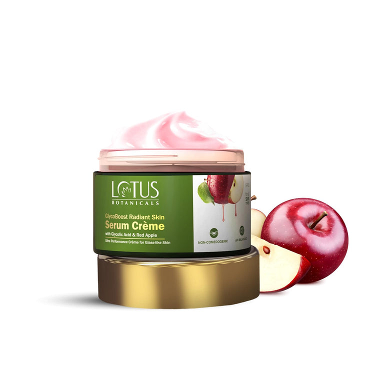 Lotus Botanicals GlycoBoost Radiant Skin Serum Crème with Red Apple & Glycolic Acid | For Glass Like Skin, Clear and Flawless Skin | Luminous Complexion | SPF 20 for Sun Protection | No Preservatives, No Toxic Chemicals | No Sulphates | No Silicones | Sui