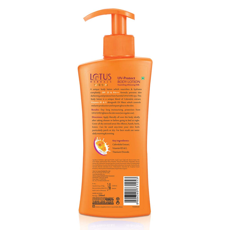 Lotus Herbals Safe Sun UV Protect Body Lotion | SPF 25 | PA+++ | Calendula | Normal to Dry skin | 250ml