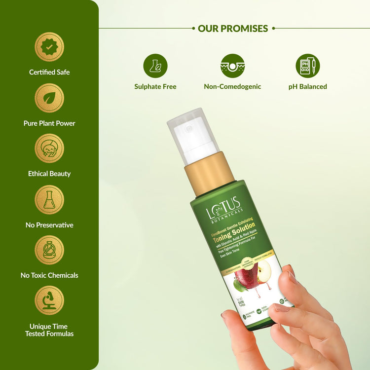 Lotus Botanicals GlycoBoost Gentle Exfoliating Toning Solution 50ml With Glycolic & Red Apple | Pore Tightening Formula for Even Skin Tone