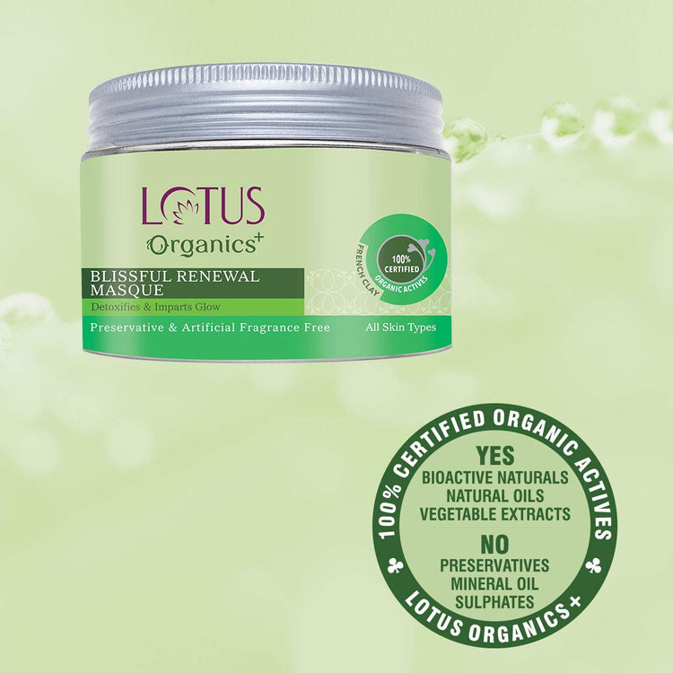 Lotus Organics+ Blissful Renewal Face Mask | For Skin Detoxification & Natural Glow | All Skin Types | 50g