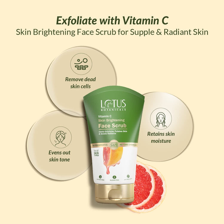Lotus Botanicals Skin Brightening Face Scrub | Vitamin C | Sulphate, Silicon & Chemical Free | All Skin Types | 100g